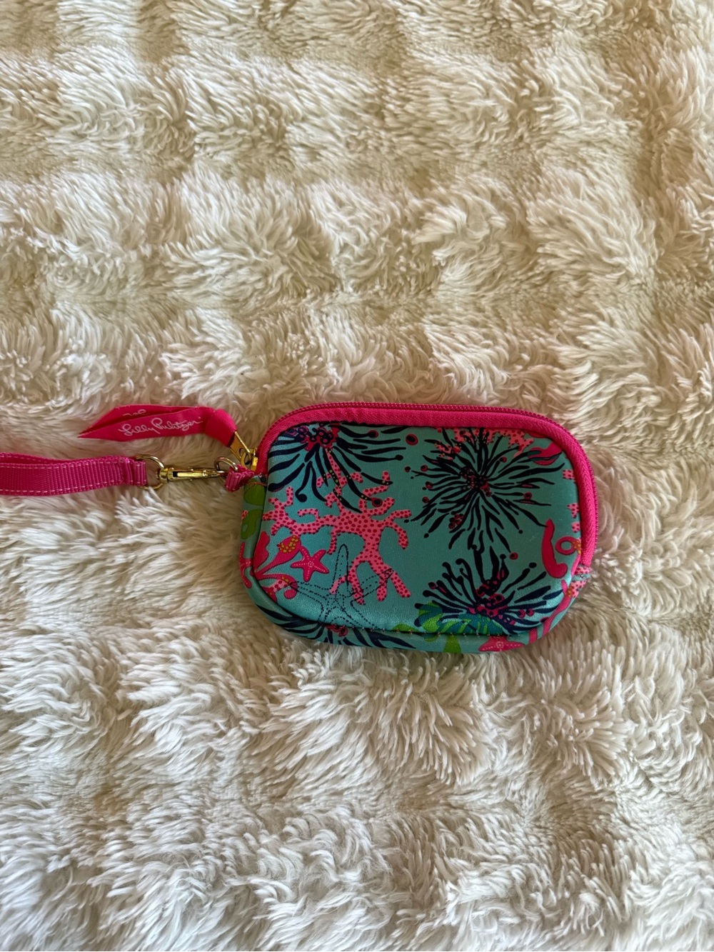 Lilly Pulitzer Teal & Hot Pink Floral Wristlet Key Pouch